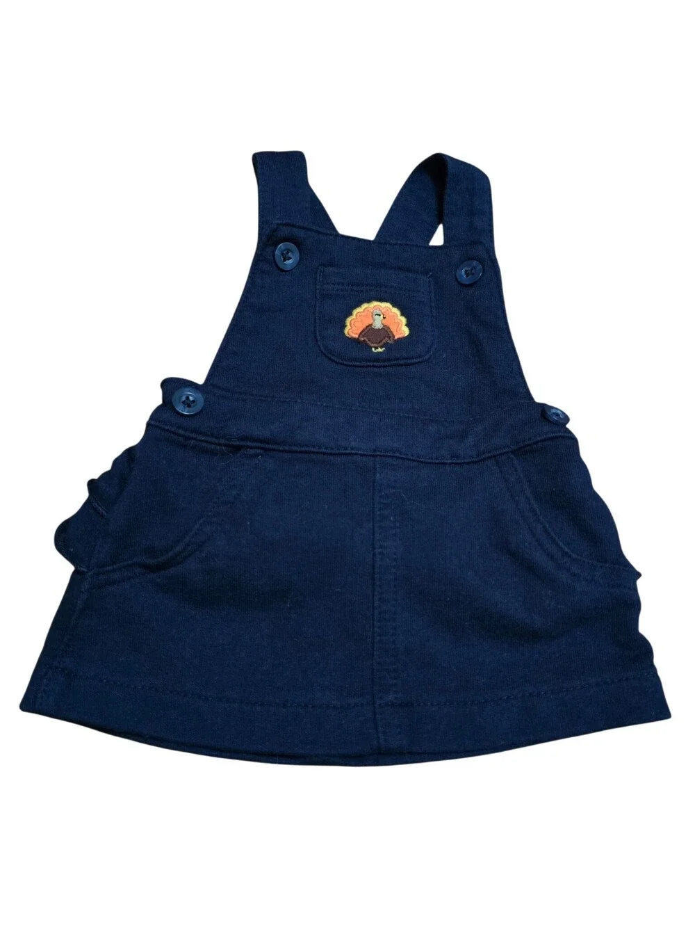 Carter’s Baby Thanksgiving Turkey Ruffle Overall Dress Navy Blue Newborn